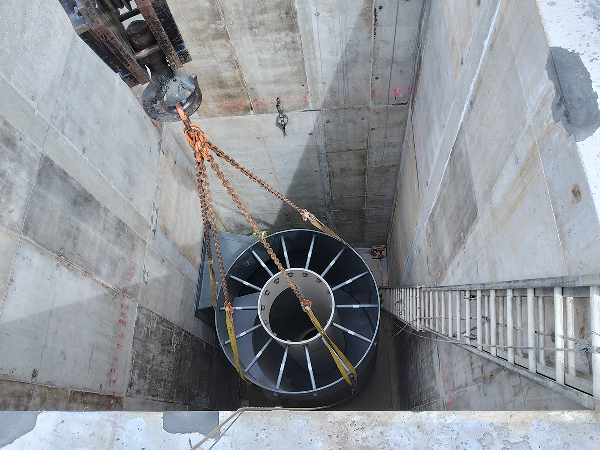 vortex lowered in shaft