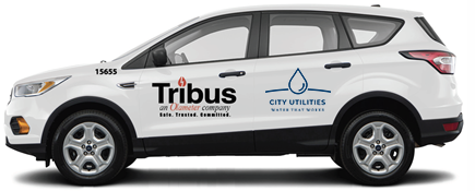 Picture of Tribus Services vehicle with logos.