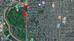 A Google Maps image of the project area for Hartman Road - Foster Park sewer project.