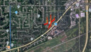 A Google Maps of the Rolling Hills project area.