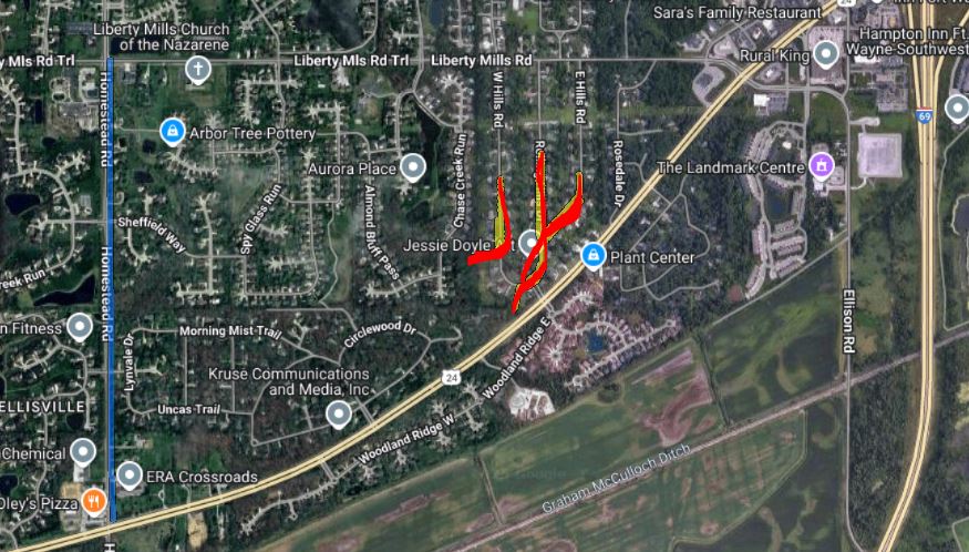 A Google Maps of the Rolling Hills project area.