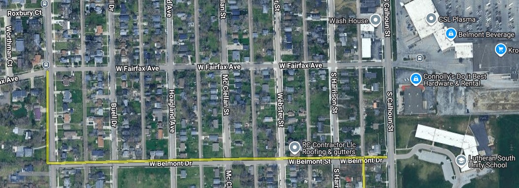 Google map overview of the Belmont Street project area.